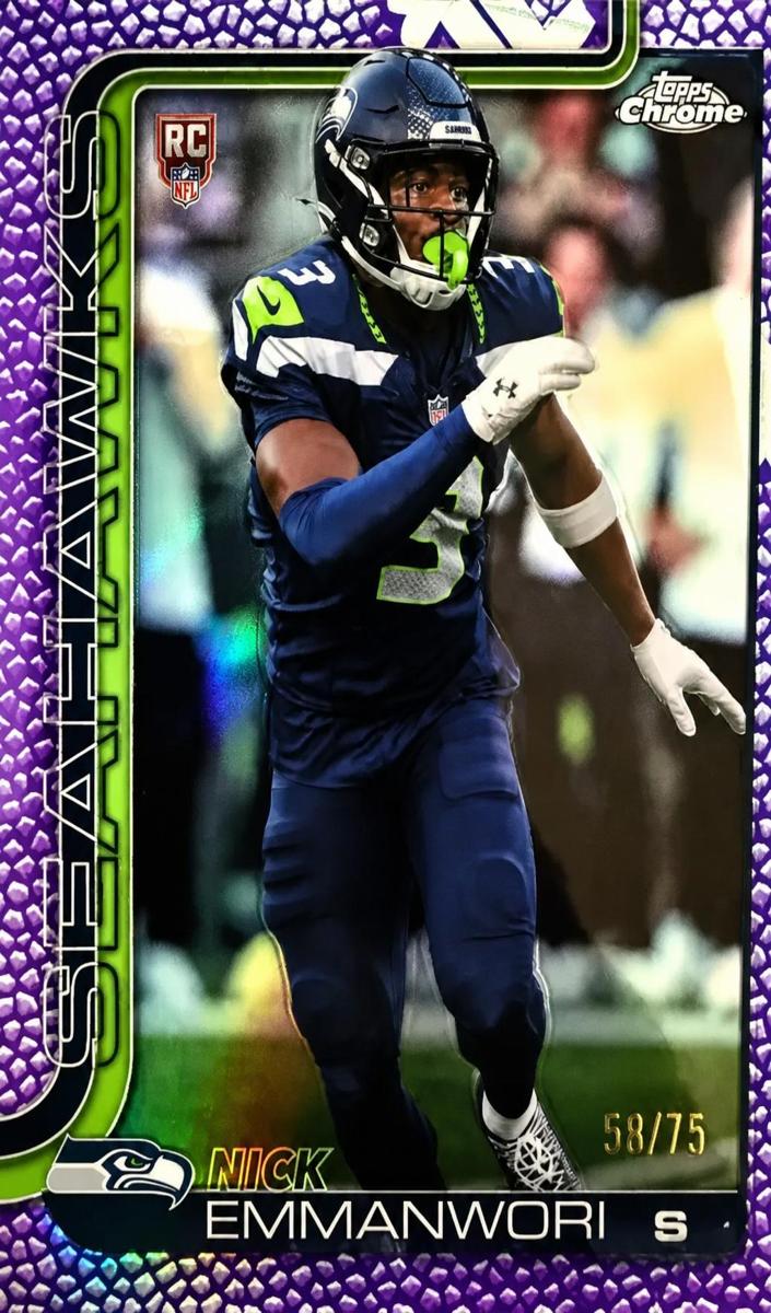 2025 Topps Chrome Football Football Leather Purple Refractor Nick Emmanwori #348