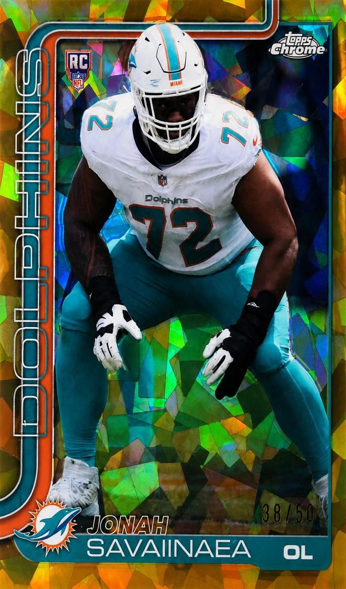 2025 Topps Chrome Sapphire Football Gold Jonah Savaiinaea #380