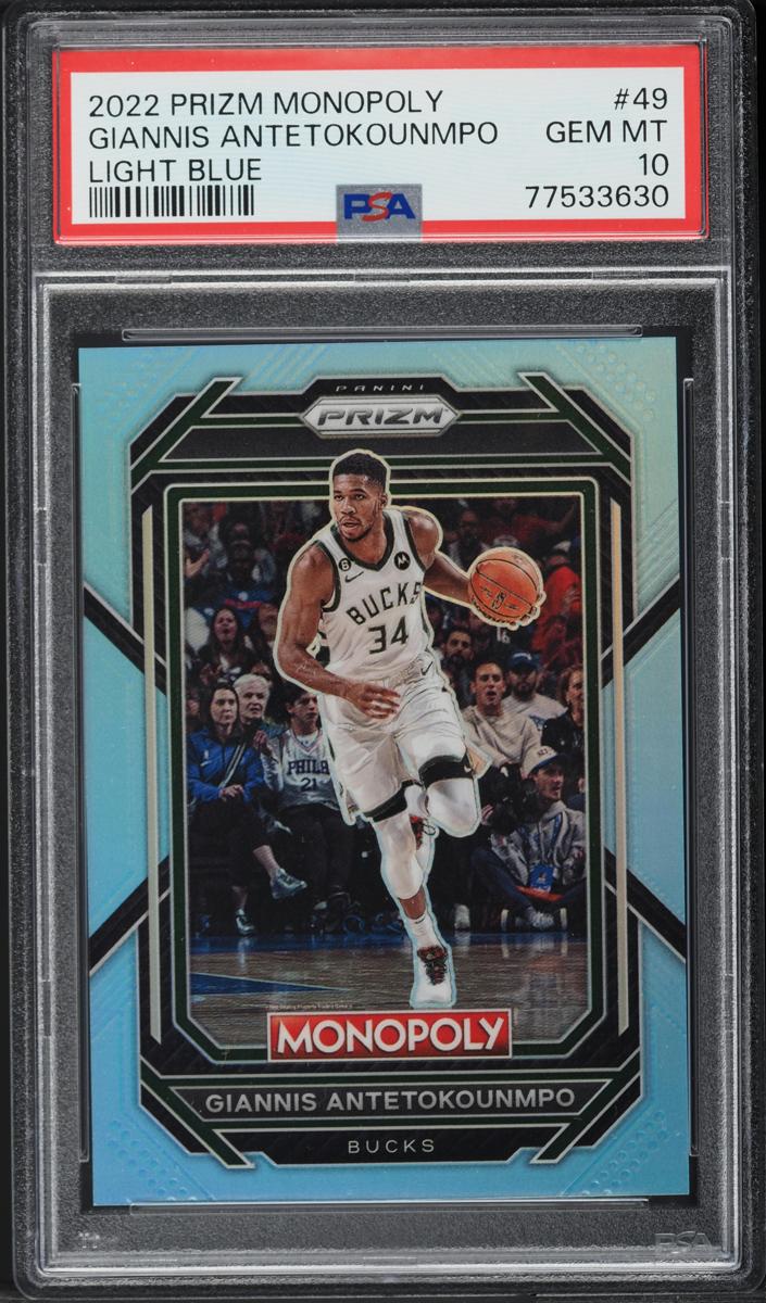 2022 Panini Prizm Monopoly Basketball Light Blue Giannis Antetokounmpo #49 PSA 10