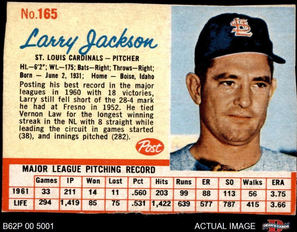 1962 Post Cereal Baseball Larry Jackson #165