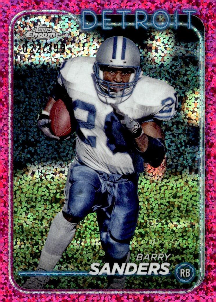 2024 Topps Chrome Football Magenta Speckle Refractor Barry Sanders #67 PSA 8