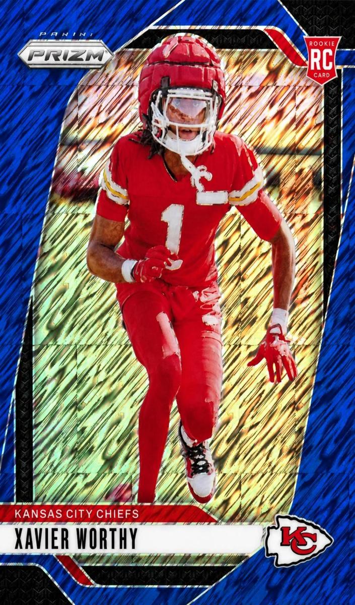 2024 Panini Prizm Football Blue Shimmer Xavier Worthy #399 PSA 10