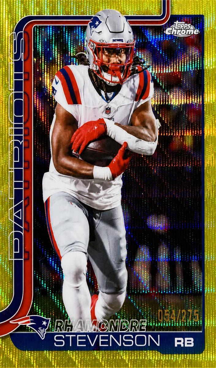 2025 Topps Chrome Football Yellow Wave Refractor Rhamondre Stevenson #210