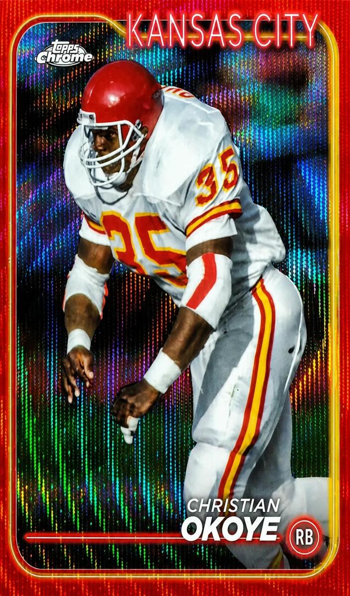 2024 Topps Chrome Football Red Wave Refractor Christian Okoye #96
