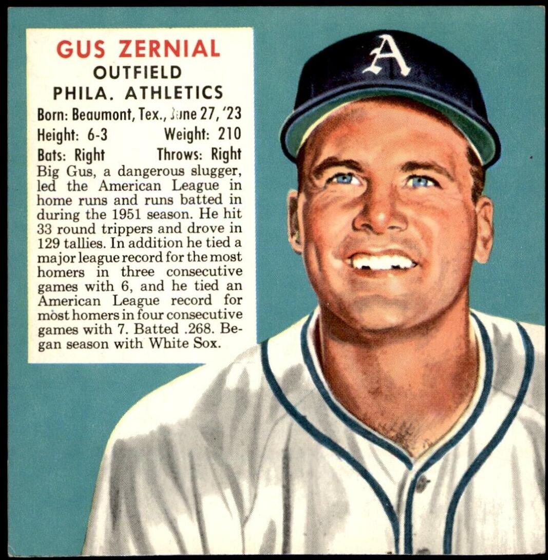 1952 Red Man Tobacco Baseball Gus Zernial #AL26