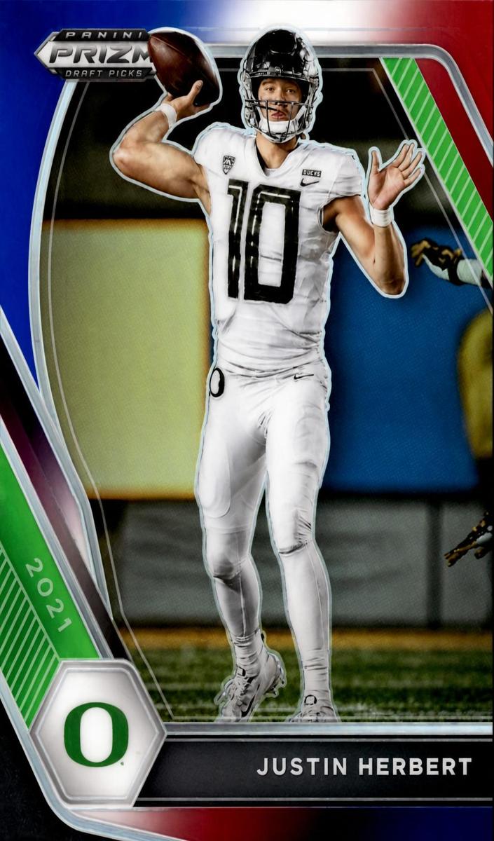 2021 Panini Prizm Draft Picks Football Red White and Blue Justin Herbert #20 PSA 10