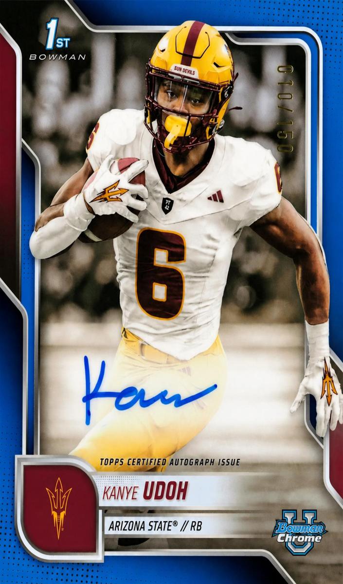 2025 Bowman Chrome University Football Blue Refractor Kanye Udoh #BCA-KUD