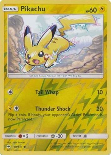 2017 Pokemon Sun & Moon Burning Shadows Reverse Holo Pikachu #40 CGC 10