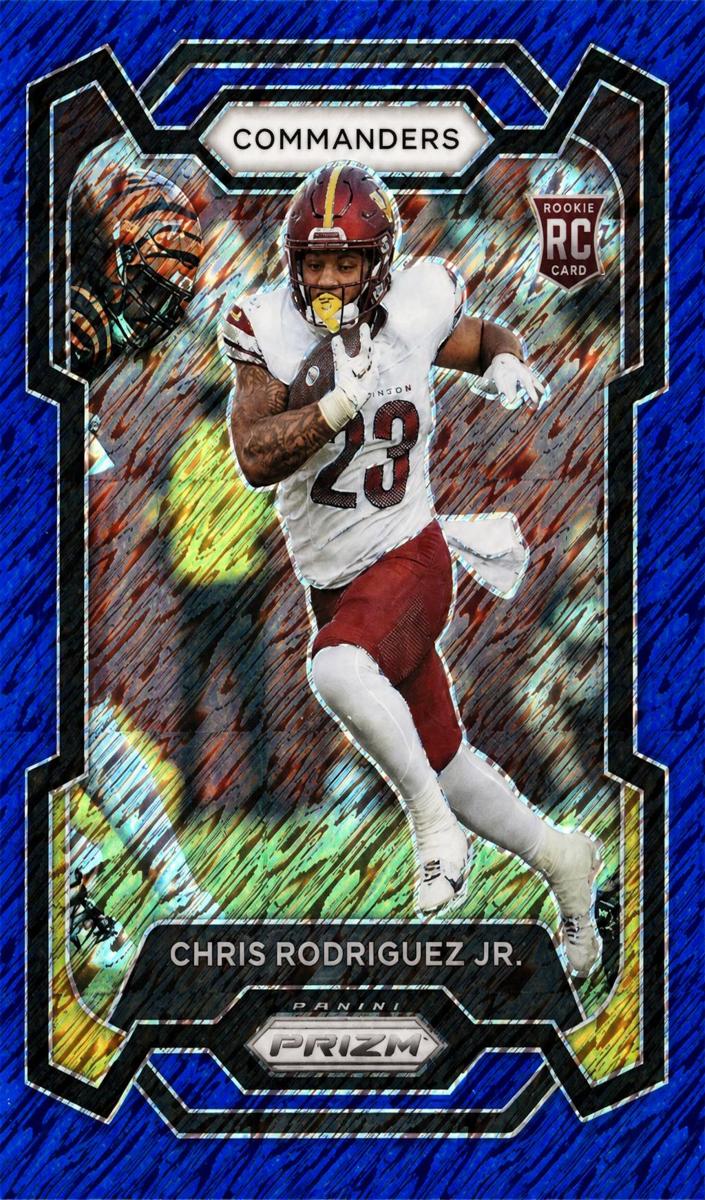 2023 Panini Prizm Football Blue Shimmer Chris Rodriguez Jr. #398