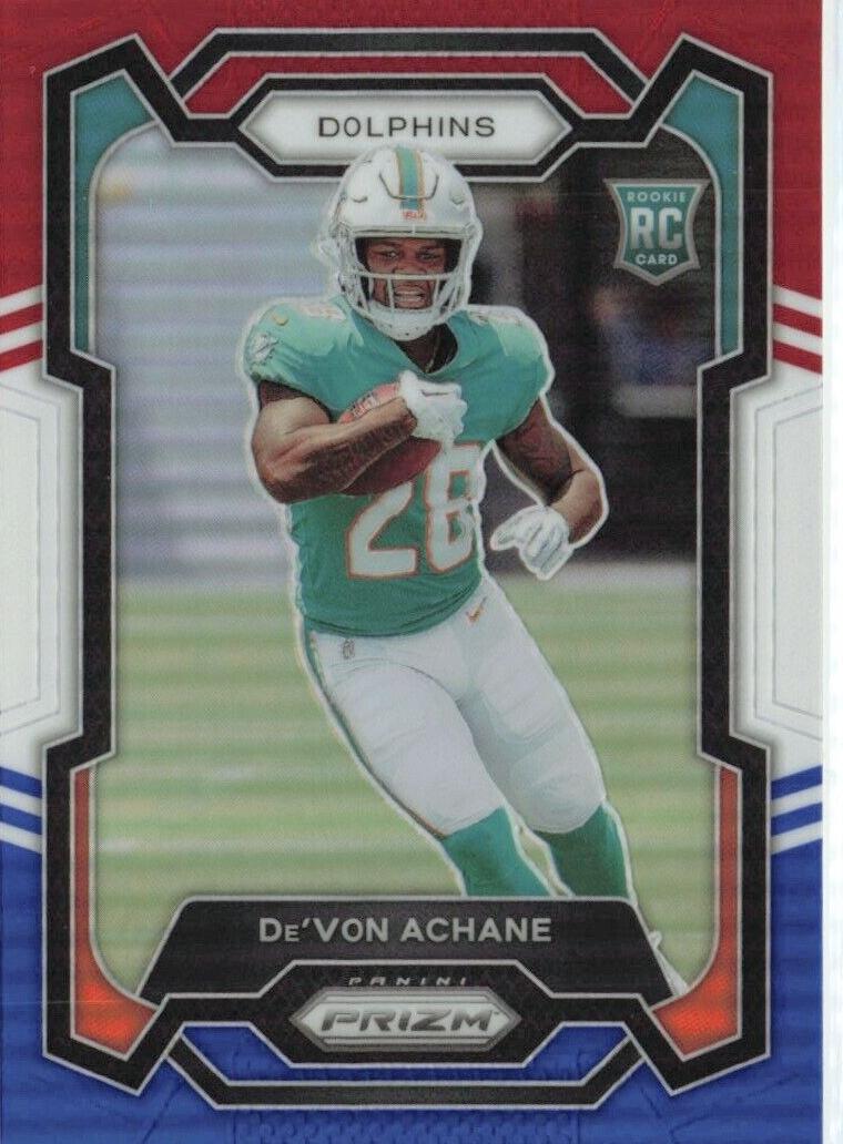 2023 Panini Prizm Football Red White Blue De'Von Achane #365