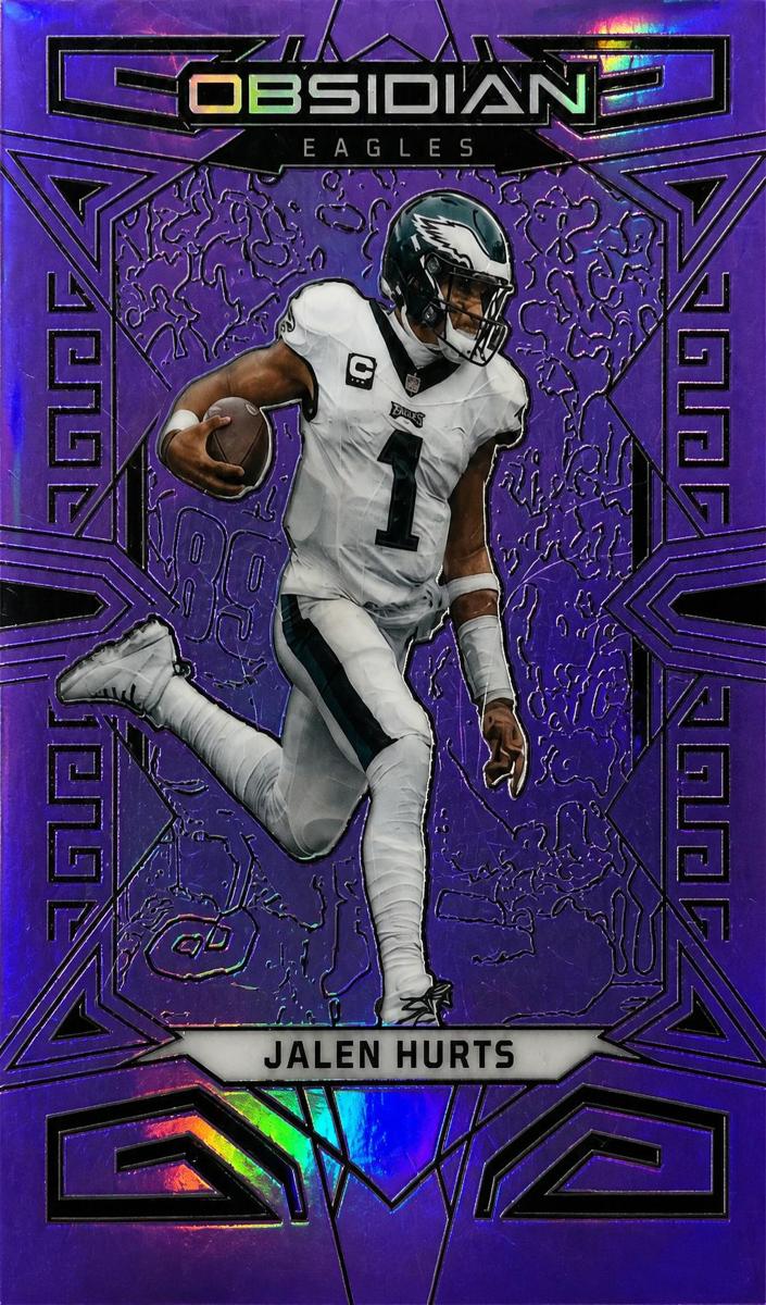 2023 Panini Obsidian Football Electric Etch Purple Flood FOTL Jalen Hurts #81 PSA 8.5