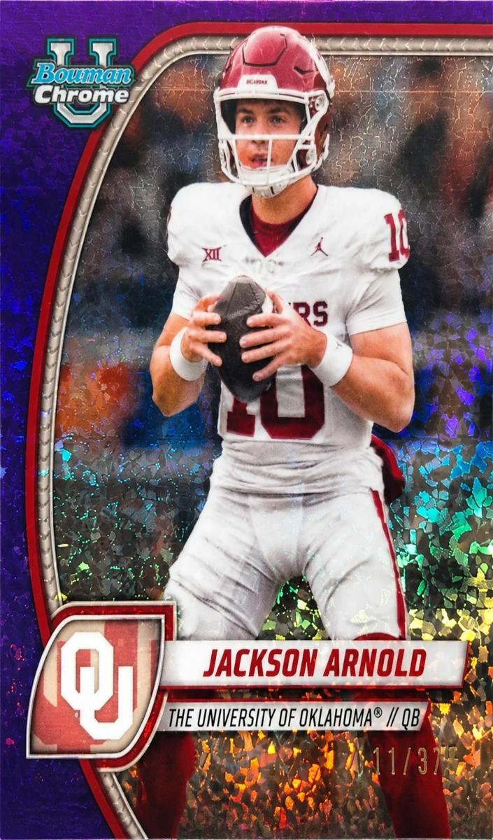 2024 Bowman Chrome University Football Purple Mini Diamond Refractor Jackson Arnold #80