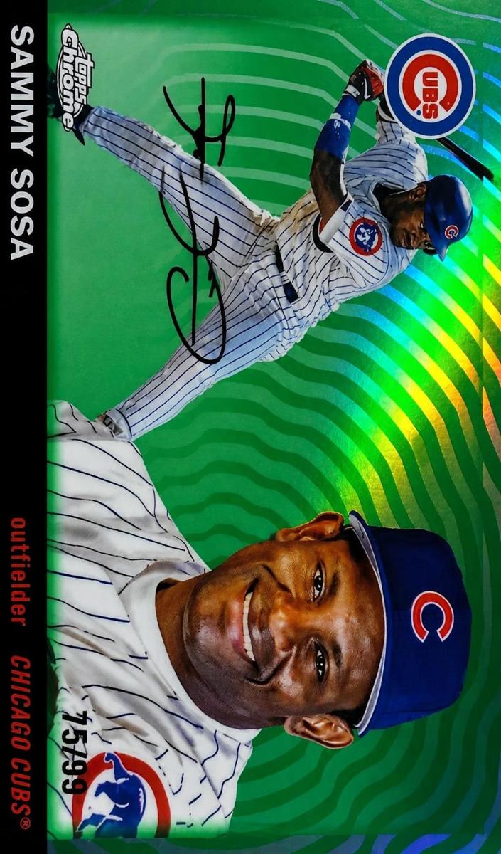 2025 Topps Chrome Platinum Baseball Green Vibrations Refractor Sammy Sosa #396