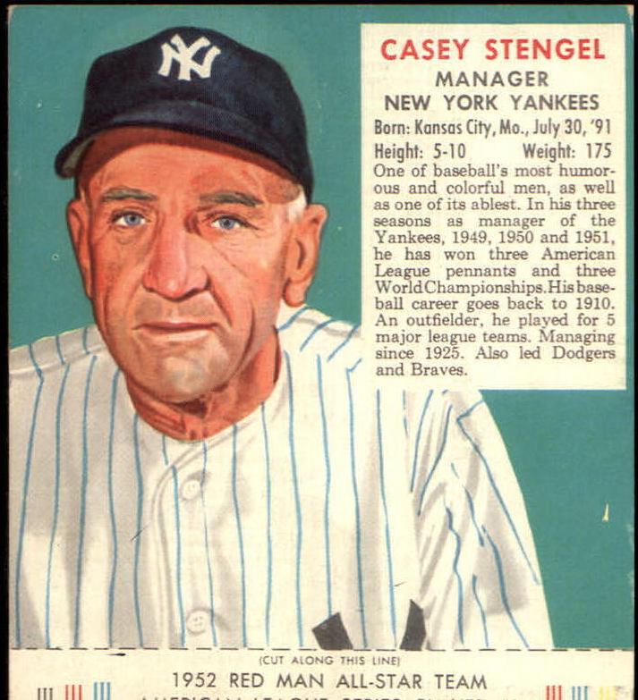 1952 Red Man Tobacco Baseball Casey Stengel #AL1
