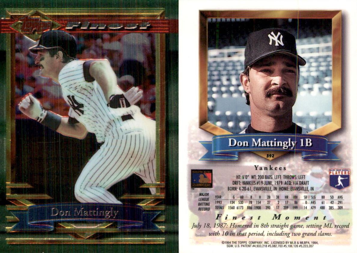 1994 Topps Finest Baseball Don Mattingly #392 PSA 8