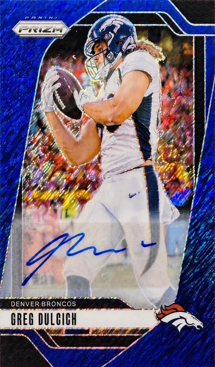 2024 Panini Prizm Football Blue Shimmer Greg Dulcich #85