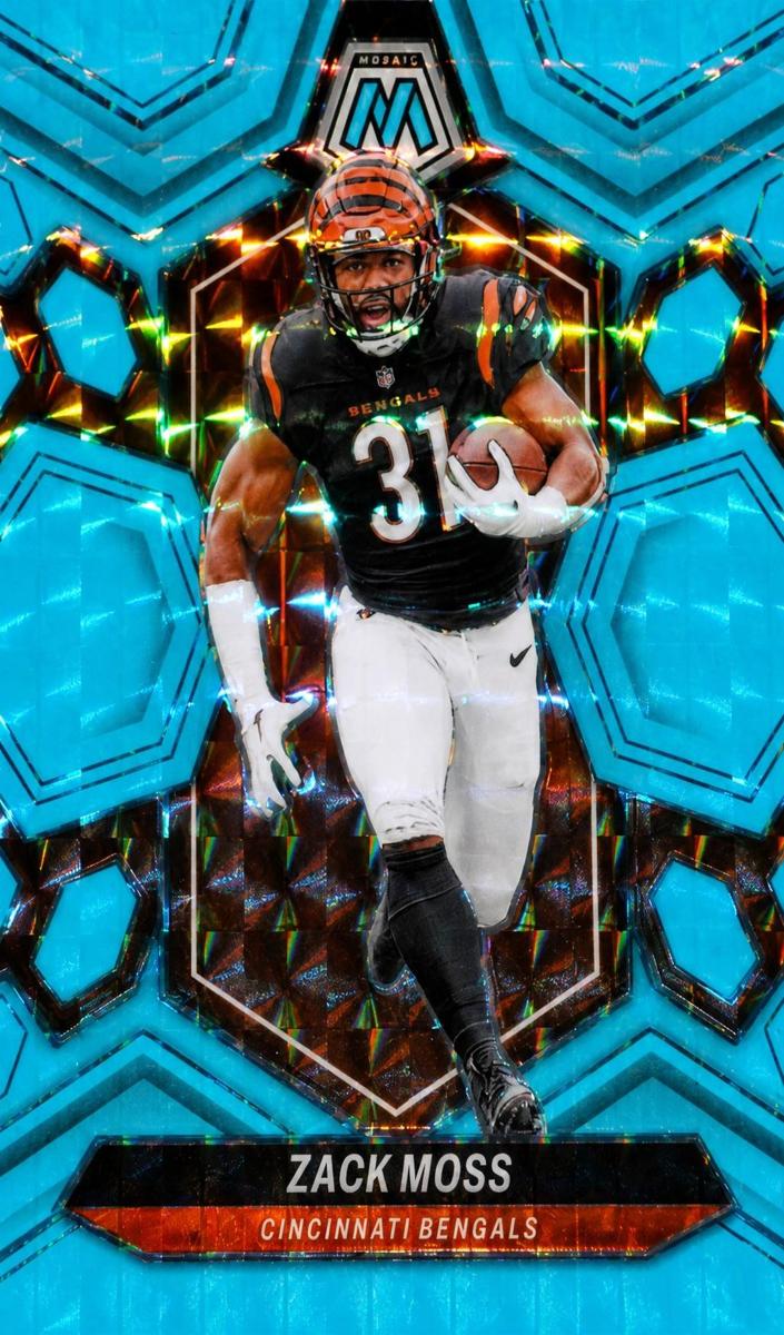 2024 Panini Mosaic Football Blue Fluorescent Zack Moss #44