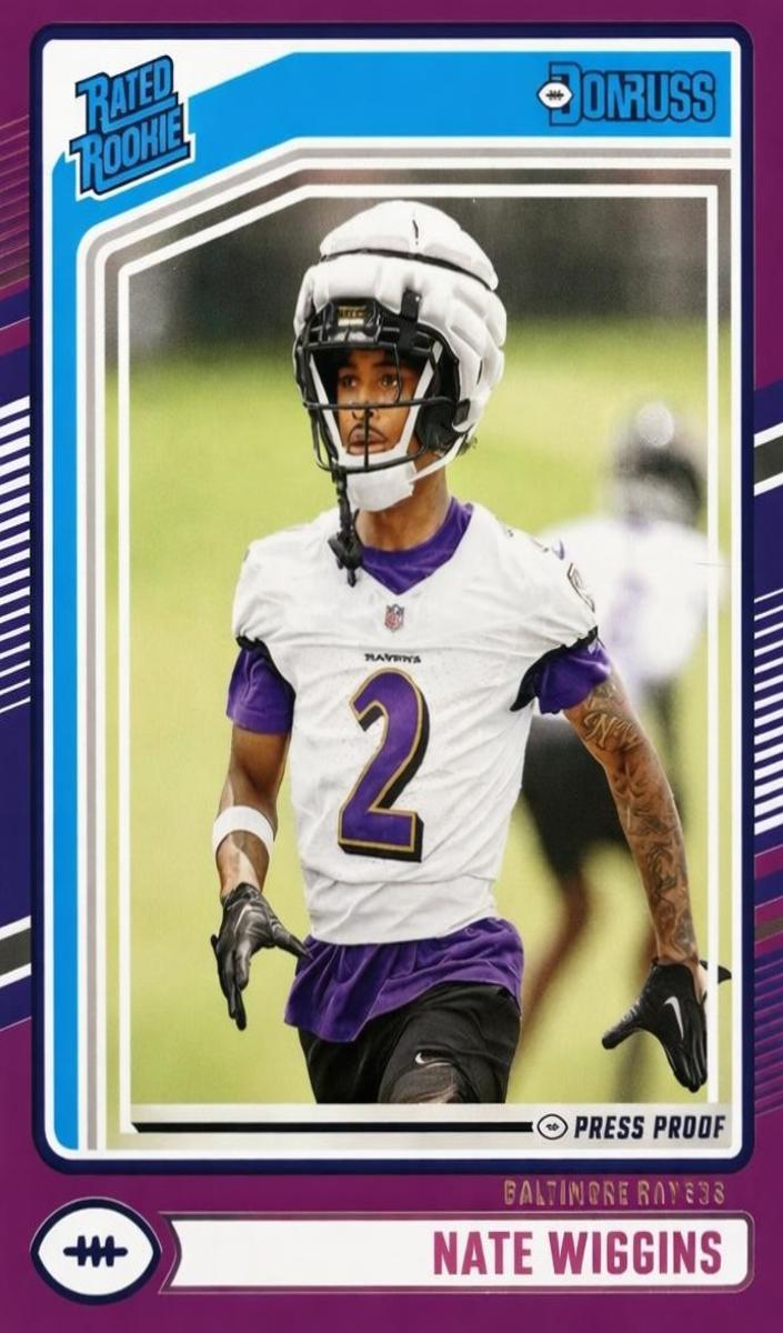 2024 Panini Donruss Football Press Proof Purple Nate Wiggins #391