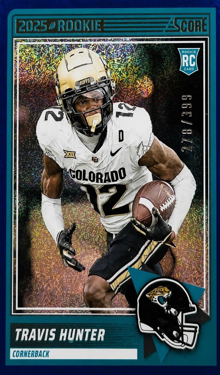 2025 Panini Score Football Dots Blue Travis Hunter #20