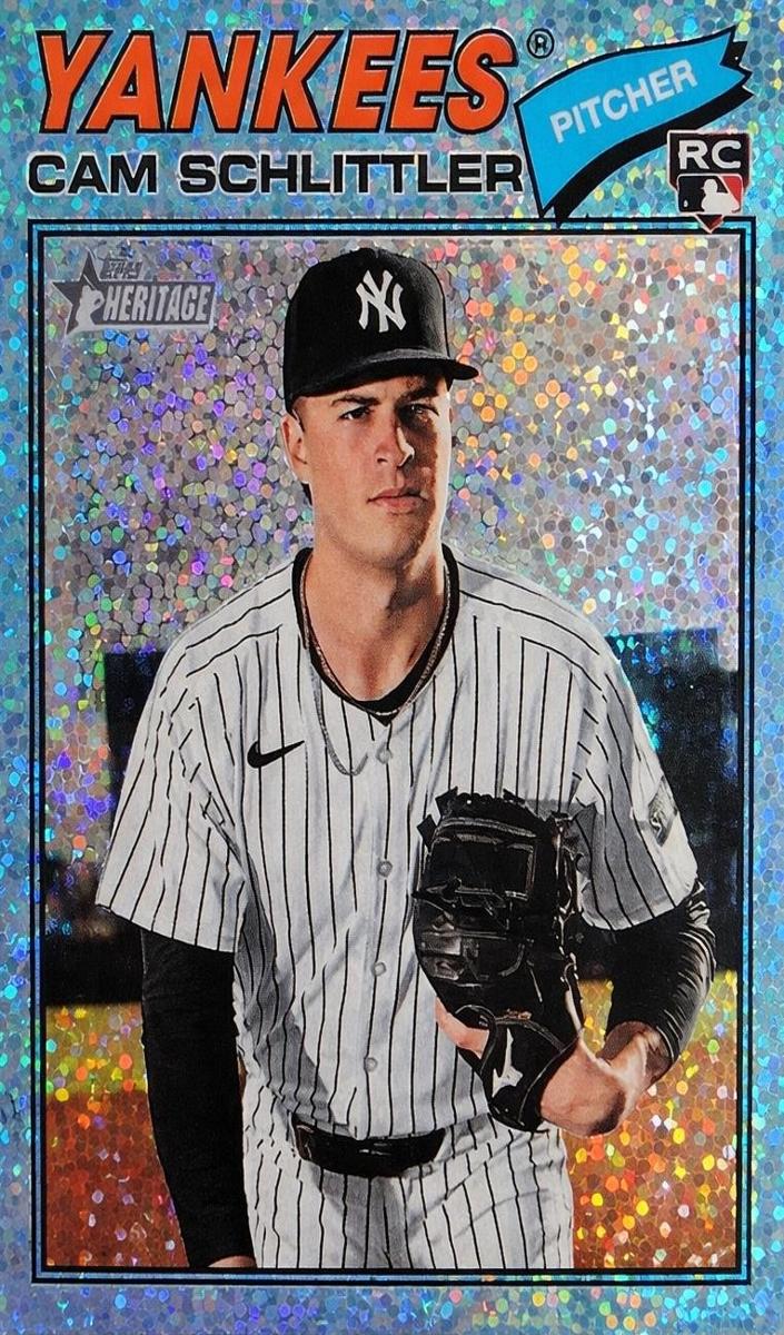 2026 Topps Heritage Baseball Light Blue Sparkle Refractor Cam Schlittler #222