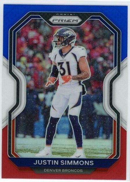2020 Panini Prizm Football Red White and Blue Prizm Justin Simmons #118
