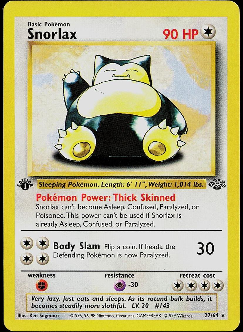 1999 Pokemon Jungle 1st Edition Snorlax #27 PSA 10