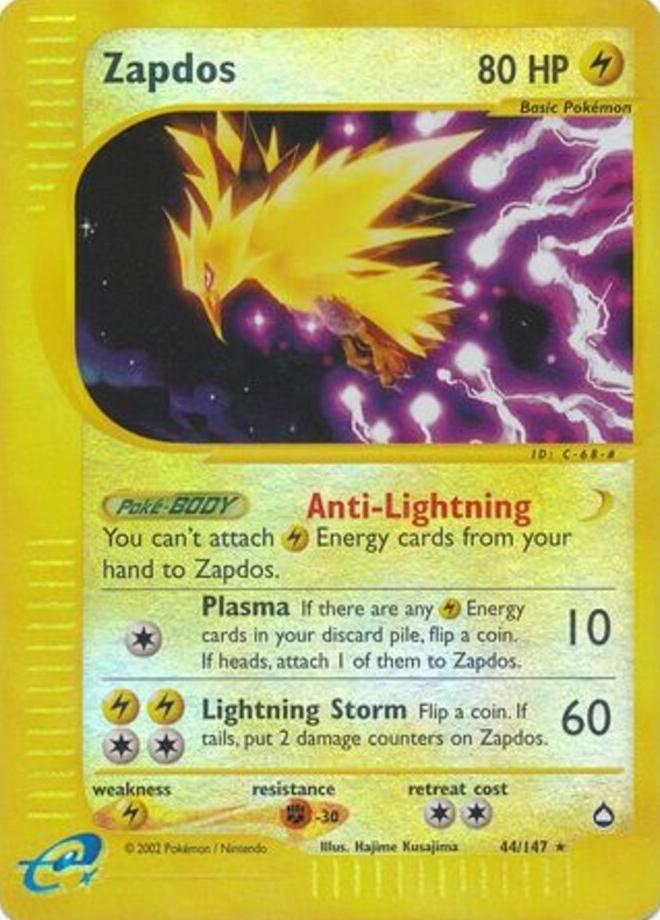 2003 Pokemon Aquapolis Reverse Foil Zapdos #44