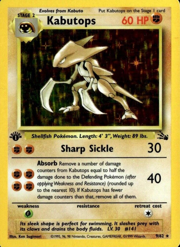 1999 Pokemon Fossil 1st Edition Kabutops #9