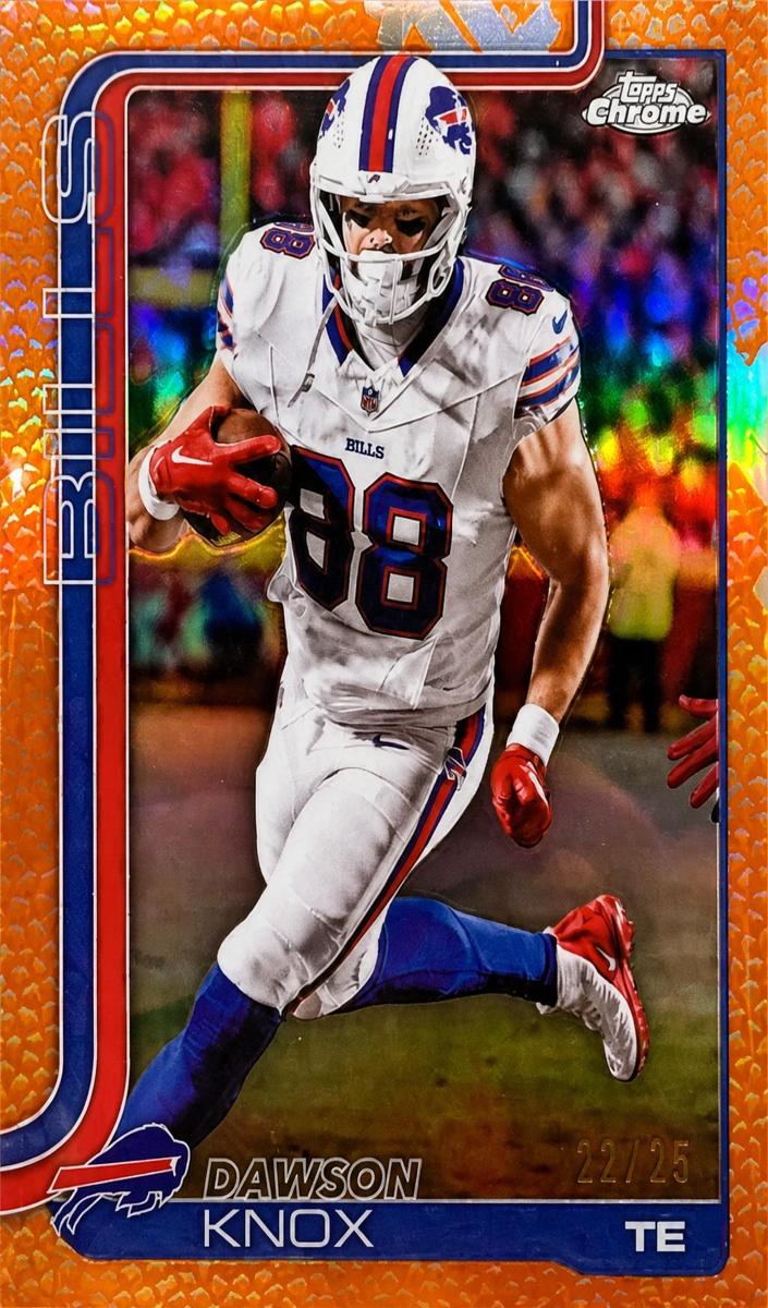 2025 Topps Chrome Football Football Leather Orange Refractor Dawson Knox #33