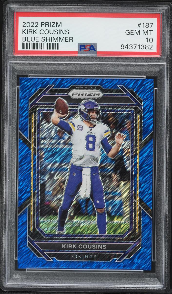 2022 Panini Prizm Football Blue Shimmer Kirk Cousins #187 PSA 9