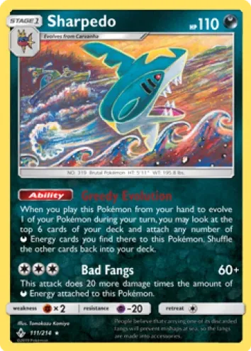 2019 Pokemon Sun & Moon Unbroken Bonds Reverse Holo Sharpedo #111