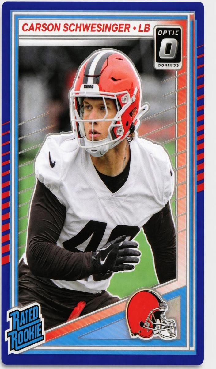 2025 Donruss Optic Football Blue Carson Schwesinger #217 PSA 8