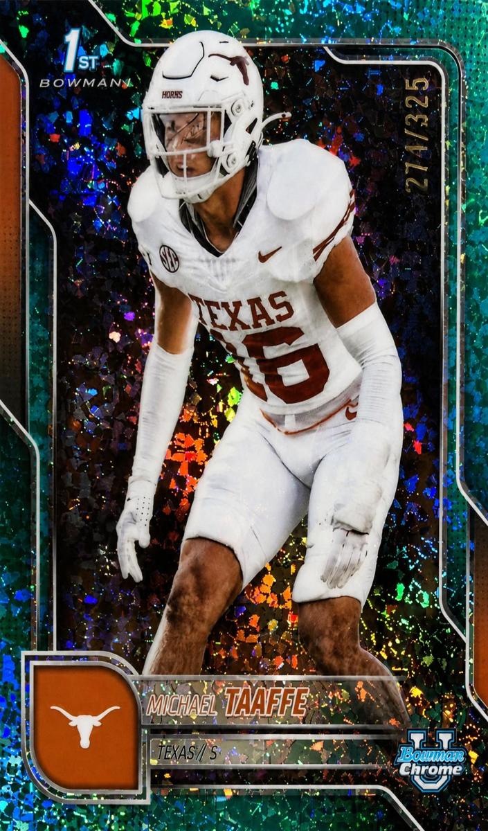2025 Bowman Chrome University Football Aqua Mini-Diamond Refractor Michael Taaffe #100