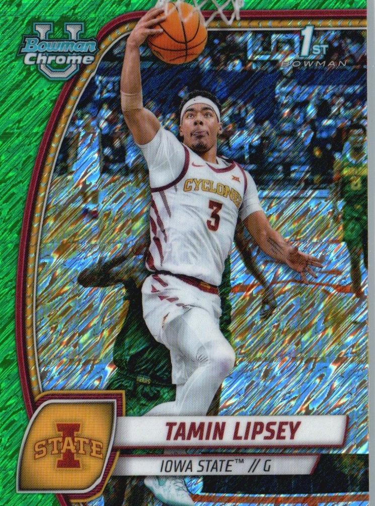 2024 Bowman Chrome University Basketball Green Shimmer Refractor Tamin Lipsey #66 PSA 10
