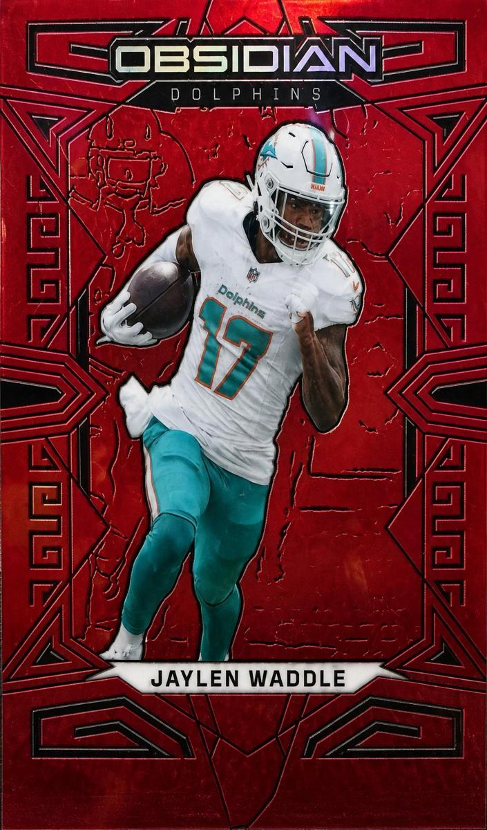 2023 Panini Obsidian Football Asia Electric Etch Red Flood Jaylen Waddle #59
