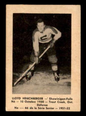 1951 Laval Dairy QSHL Hockey Lloyd Henchberger #66