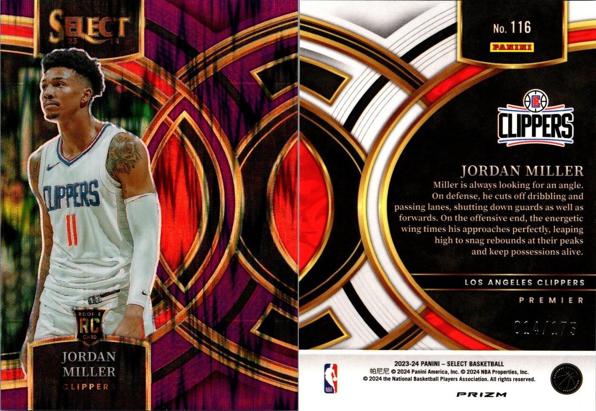 2023 Panini Select Basketball Purple Flash Jordan Miller #116