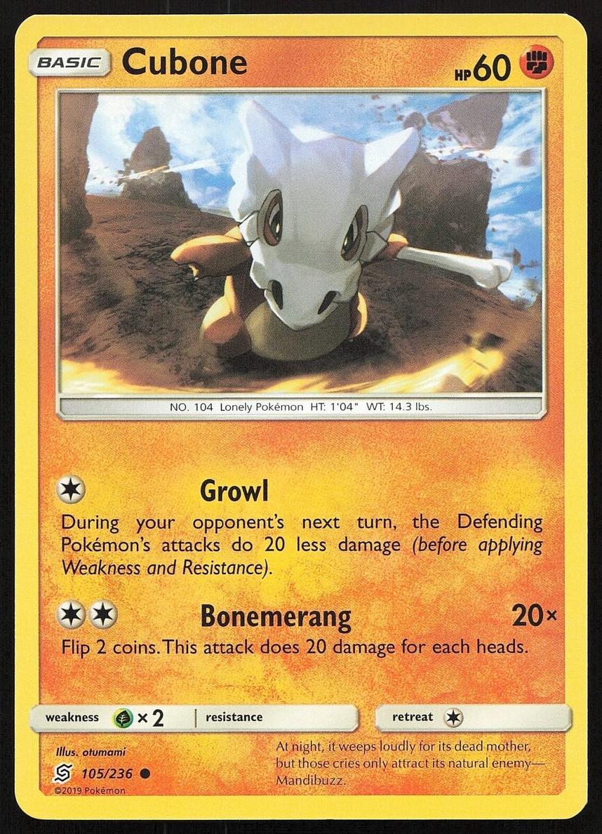 2019 Pokemon Sun & Moon Unified Minds Cubone #105 PSA 9