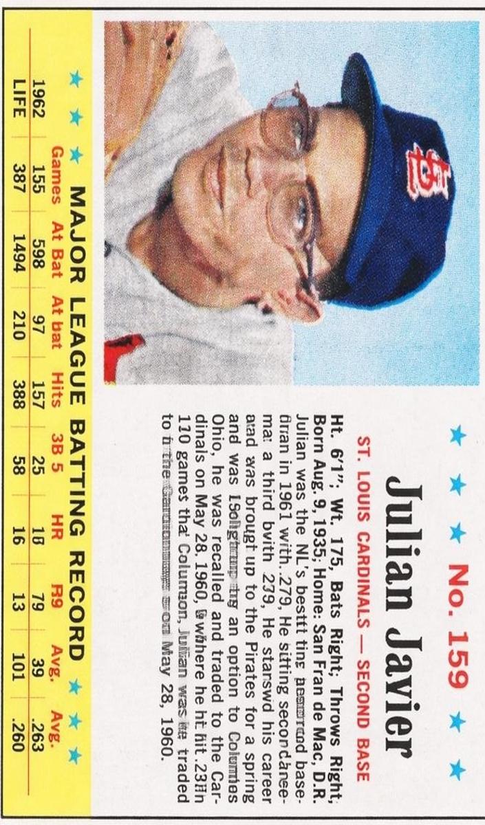 1963 Post Cereal Baseball Julian Javier #159 PSA 8