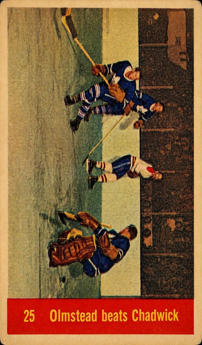 1957 Parkhurst Hockey Olmstead Beats Chadwick #25 PSA 4