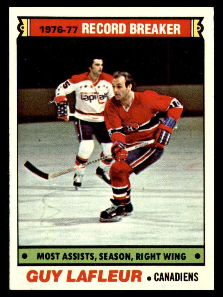 1977 Topps Hockey Record Breaker Guy Lafleur #218 PSA 8
