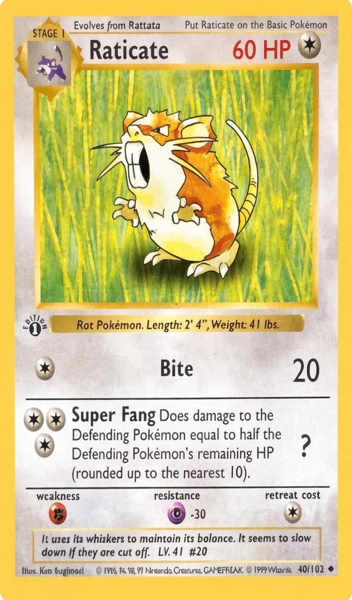 1999 Pokemon Base Set 1st Edition Raticate #40 PSA 9