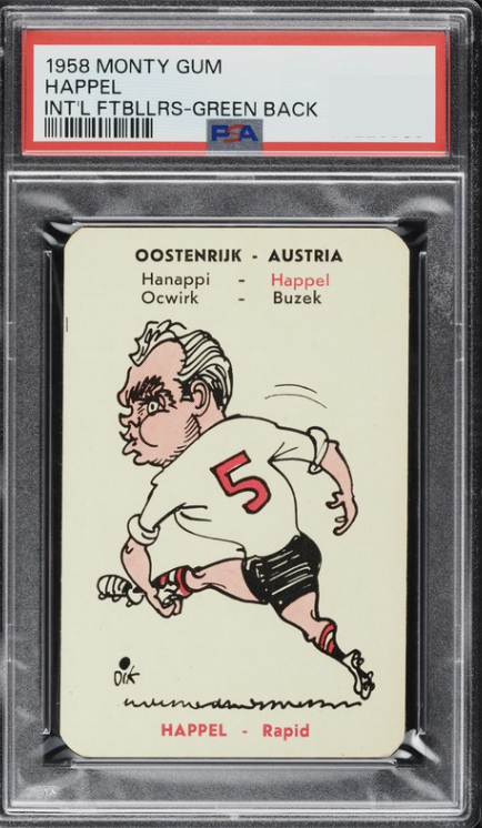 1958 Monty Gum International Footballers Soccer Green Back Happel #NNO PSA 8