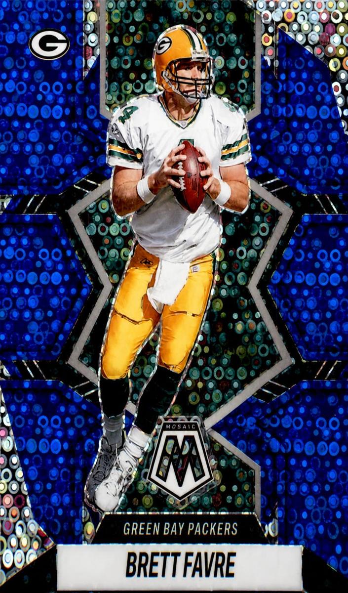 2022 Panini Mosaic Football No Huddle Blue Brett Favre #75