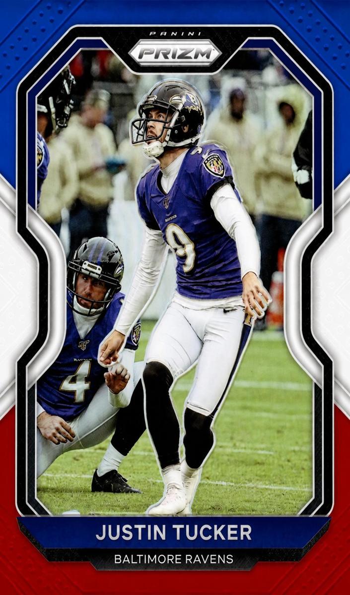 2020 Panini Prizm Football Red White and Blue Prizm Justin Tucker #44 PSA 9