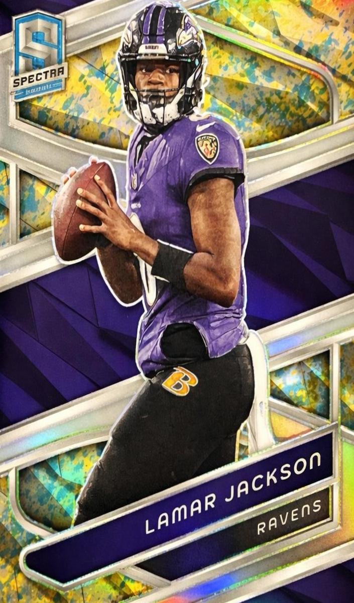 2024 Panini Spectra Football Neon Splatter Lamar Jackson #15 PSA 8