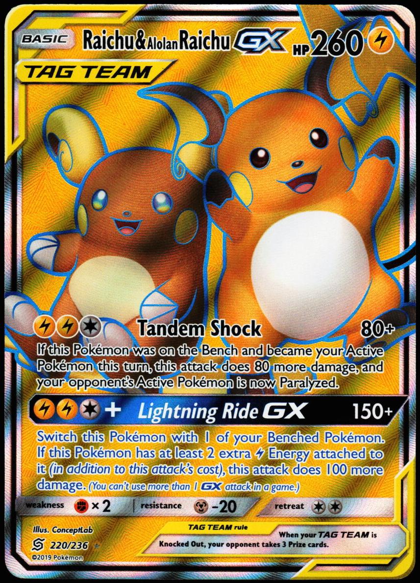 2019 Pokemon Sun & Moon Unified Minds Raichu & Alolan Raichu #220 CGC 9