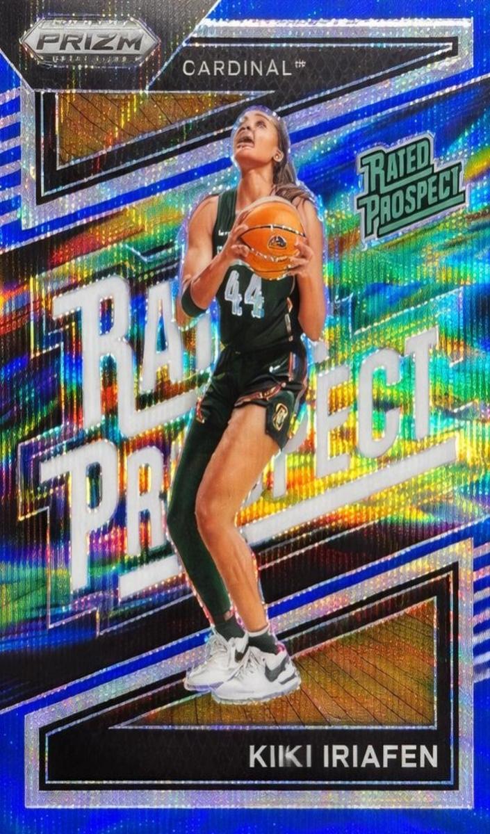 2024 Panini Prizm Draft Picks Basketball Blue Wave Kiki Iriafen #10 PSA 9