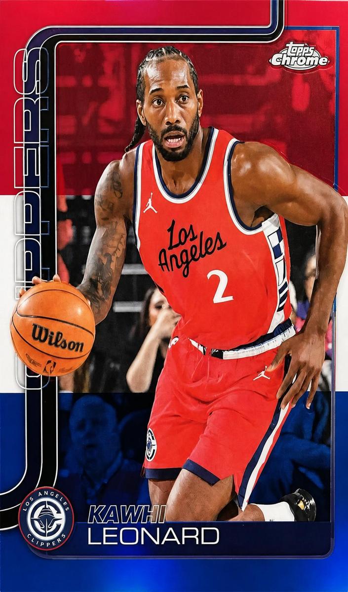 2025 Topps Chrome Basketball Red White and Blue Refractor Kawhi Leonard #44
