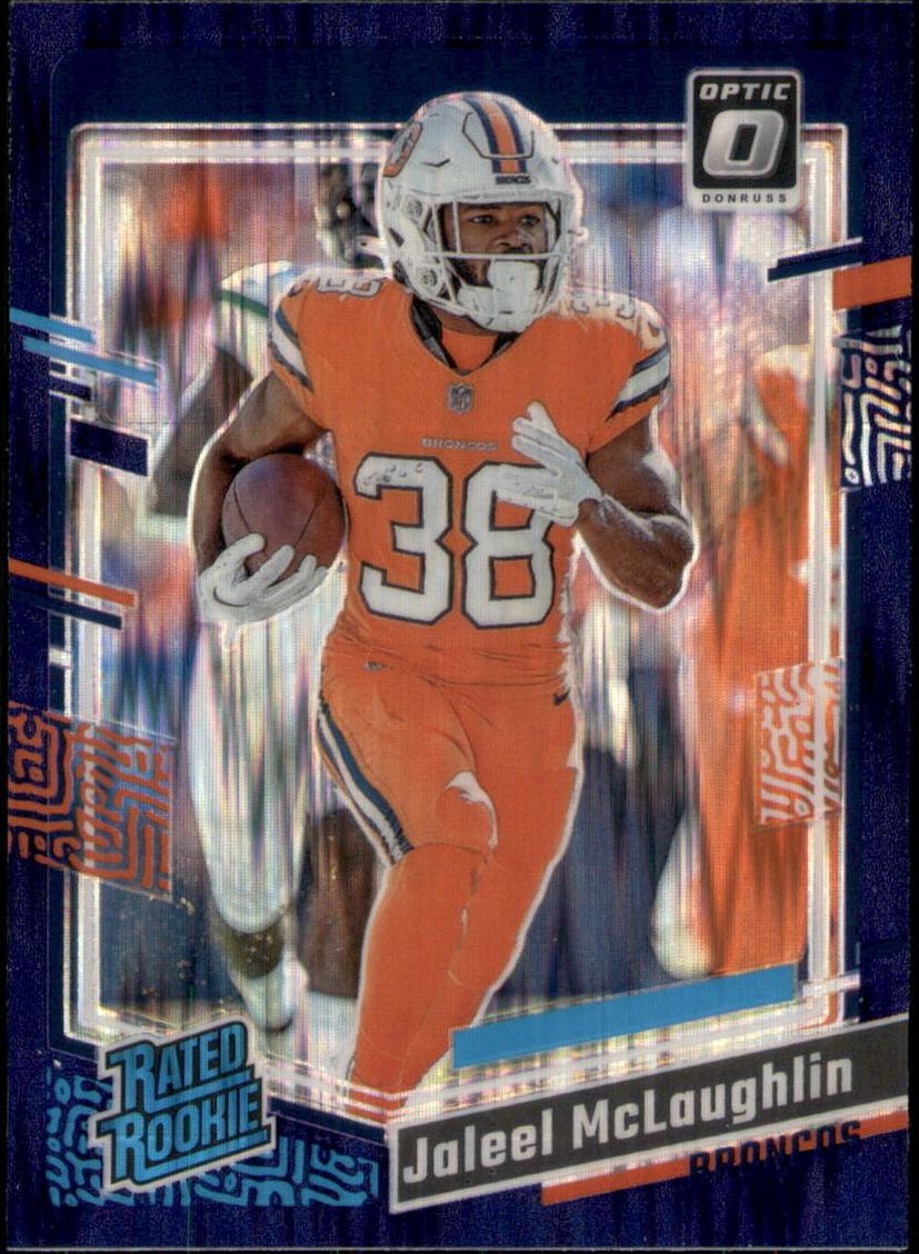 2023 Donruss Optic Football Purple Shock Jaleel McLaughlin #232 PSA 10
